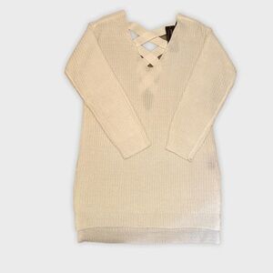 Sweater v-neck Ivory w/criss cross back. NWT. S